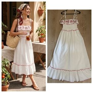 Coquette Midi Dress Medium Cherry Embroidery Romantic